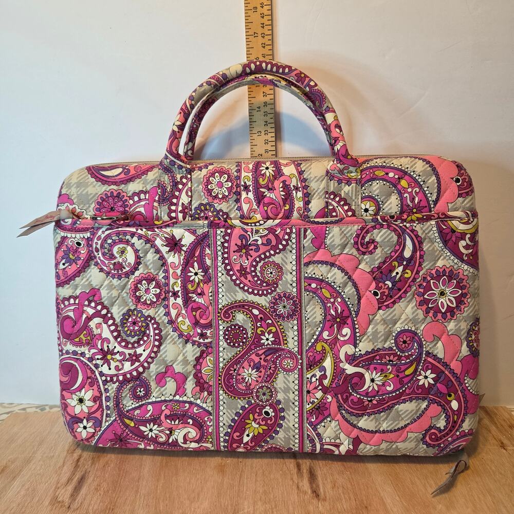 Vera Bradley quilted hard-shell laptop case "When Paisley Meets Plaid" strap
